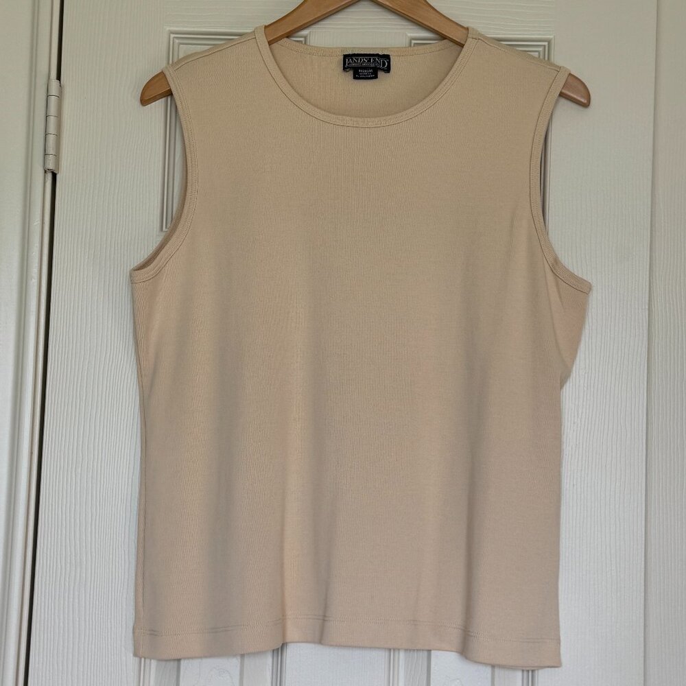 Lands’ End Classic Beige Cotton Stretch Tank Top - Size L (14-16)  - EUC